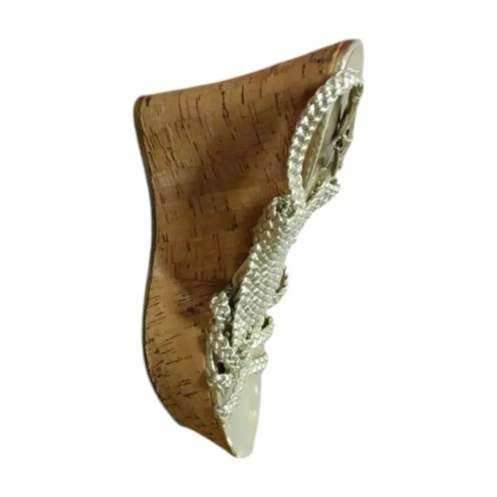 Carlos Santana Gold Woven Cork Platform Wedges 8.5M!